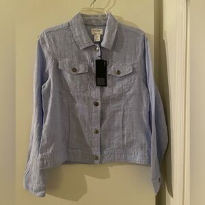 S: Pure Linen Jones & Co. Soft Classic Button Up Jacket- Blue NWT New!